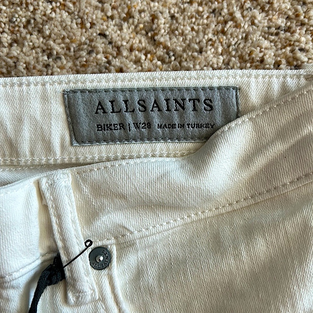 Allsaints NWT Off White Skinny Fit Low Rise Biker Seaming Cropped Pants **Sz 28* - Picture 6 of 8